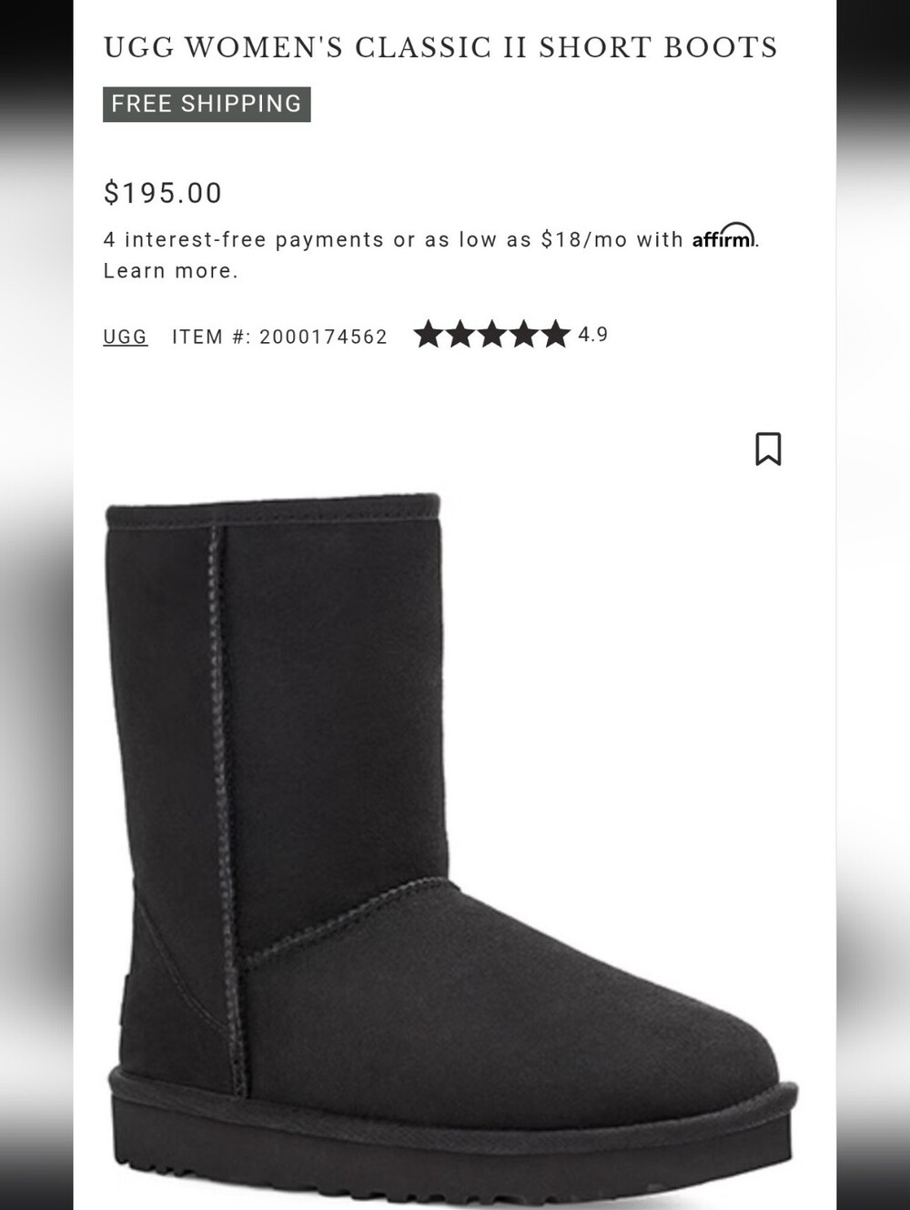 UGG Women's Classic II Short Boots Black Sz 8 US M Ugg